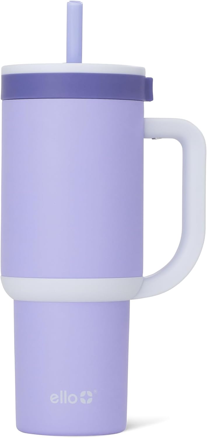 Ello Oasis 40 oz Tumbler with Handle & Retracting Straw | Reusable Insulated Stainless Steel Cup 100% Leakproof, Gifts for Teens Women Men | Keeps cold for 24 Hours, Cup Holder Friendly, Daisies