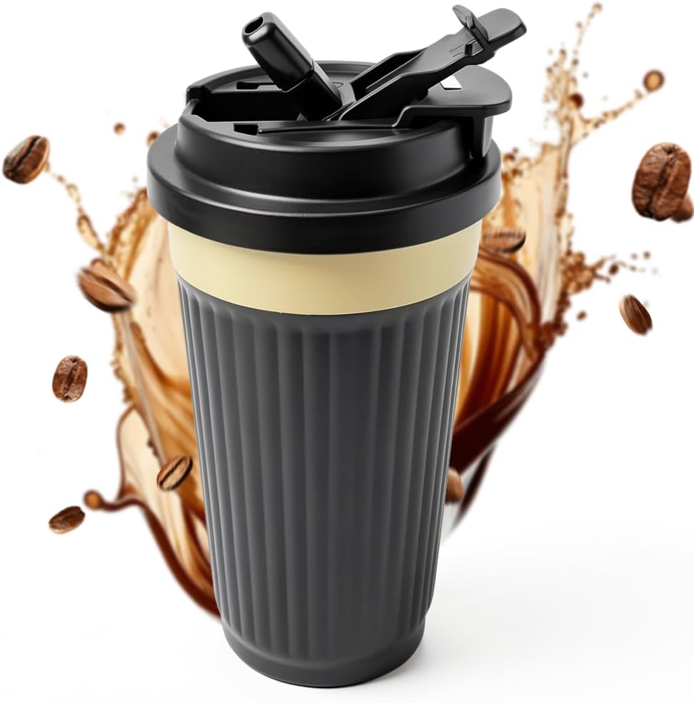 SPLMIFA Vacuum-Insulated Stainless Steel Travel Coffee Mug, Leak-Proof Reusable Coffee Cup with Lid - Keep Hot & Cold Drinks for Hours, Durable Insulated Tumbler for Men & Women(3rd-Black, 12OZ)