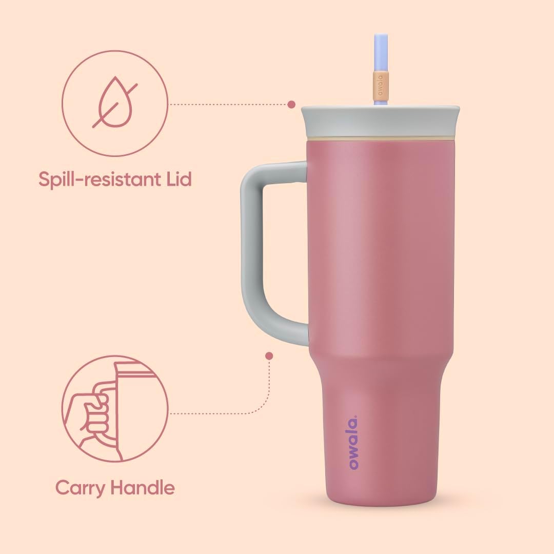 Owala Stainless Steel Triple Layer Insulated Travel Tumbler with Spill Resistant Lid and Straw, BPA Free, 24 oz, Grey/Blue (The Great Blue)