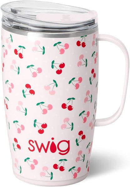 Swig Life 18oz Travel Mug, Insulated Tumbler with Handle and Lid, Cup Holder Friendly, Dishwasher Safe, Stainless Steel, Travel Coffee Cup (Honey Meadow)