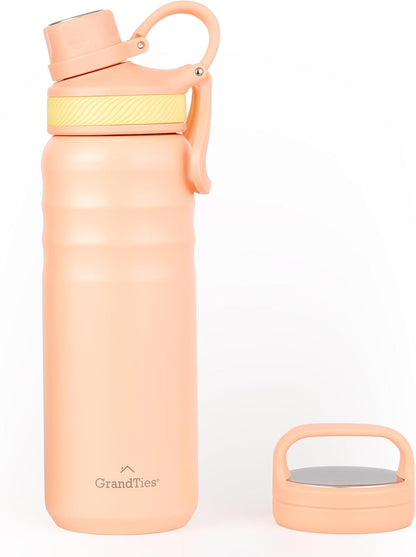 GRANDTIES 2 Lids Sports Stainless Steel Water Bottles – Wide Mouth Vacuum Insulated Reusable Leak Proof BPA-Free Travel Metal Canteen, Thermal Bottles for Men Women Gym (Ivory White 32 oz)