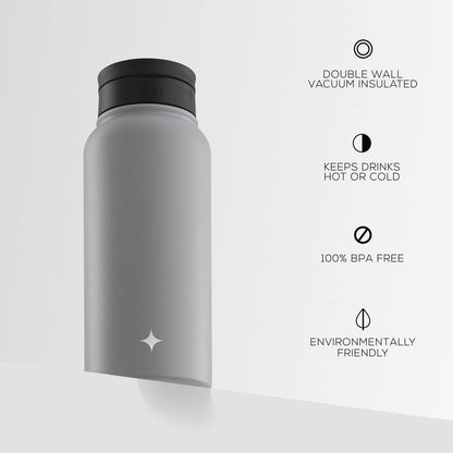 JoyJolt Triple Insulated Water Bottle with Straw Lid AND Flip Lid! 22oz Water Bottle, 12 Hour Hot/Cold Vacuum Insulated Stainless Steel Water Bottle. BPA-Free Leakproof Water Bottles - Thermos Bottle
