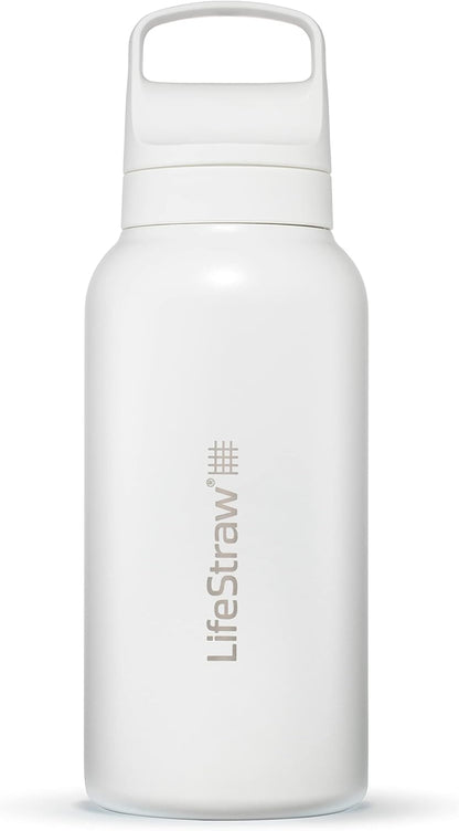 LifeStraw Go Series — Insulated Stainless Steel Water Filter Bottle for Travel and Everyday Use Removes Bacteria, Parasites and Microplastics, Improves Taste, 1L Aegan Sea