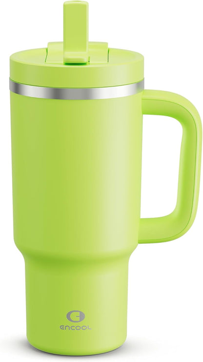 40 oz Tumbler with Handle and Straw: Stainless Steel Insulated Tumbler Keeps Cold for 24 Hours, Leakproof Travel Cup Fits in Cup Holder and BPA-Free, Cotton Candy