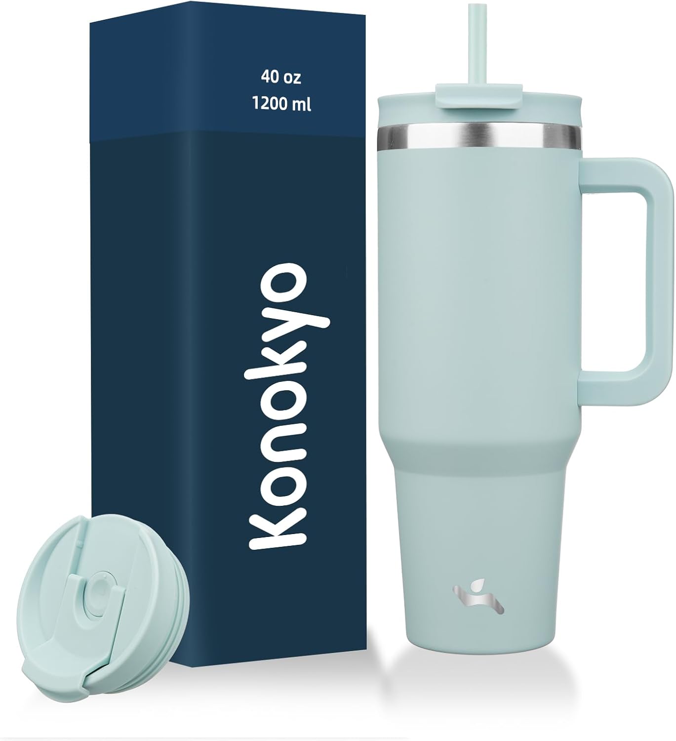 Konokyo 30 oz Tumbler with Handle and 2 Straws,2 in 1 Lid Insulated Water Bottle Stainless Steel Travel Coffee Mug,Sky
