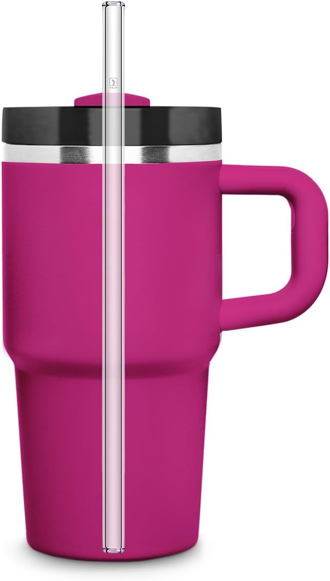 Halm Glass Straws - 6 Long 12 inch Bent Stanley Cup Replacement Drinking Straws + Plastic-Free Cleaning Brush - Perfect for Bottles & Quencher - Made in Germany - Dishwasher Safe - Eco-Friendly