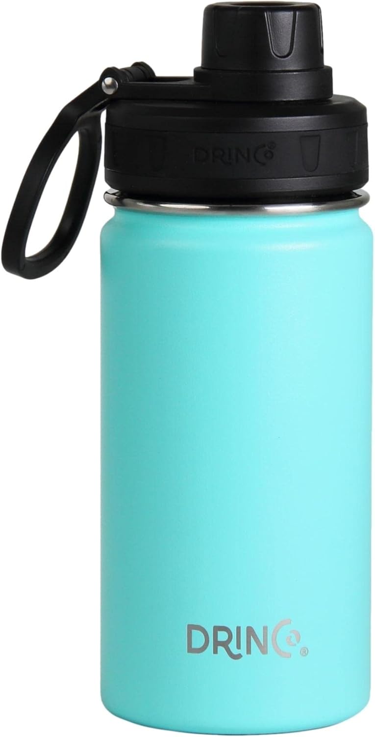 Drinco Stainless Steel Water Bottle Spout Lid Vacuum Insulated Double Wall Water Bottle Wide Mouth (40oz 32oz 22oz 18oz 14oz) Leak Proof Keep Cold Sport Camping Hiking (22 oz, 22oz Black)