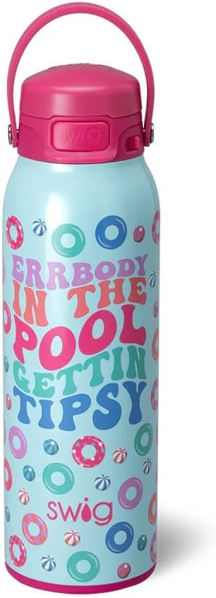 Swig Life 36oz Insulated Water Bottle, Travel Water Bottle with Straw and Lid, Cup Holder Friendly, Stainless Steel (Pickleball)