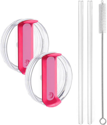 2pcs Tumbler Lid for Stanley 40oz Cup,Replacement 40 oz Tumbler Lid,2Pcs Extra Long Reusable Straws and 1Pcs Cleaning Brush (White)