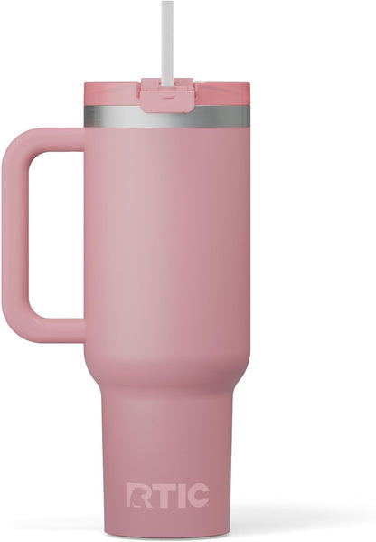 RTIC 30 oz Road Trip Tumbler Double-Walled Ceramic Lined InsulatedStainless Steel Portable Travel Coffee Mug Cup with Lid, Handle and Straw, Periwinkle Bouquet