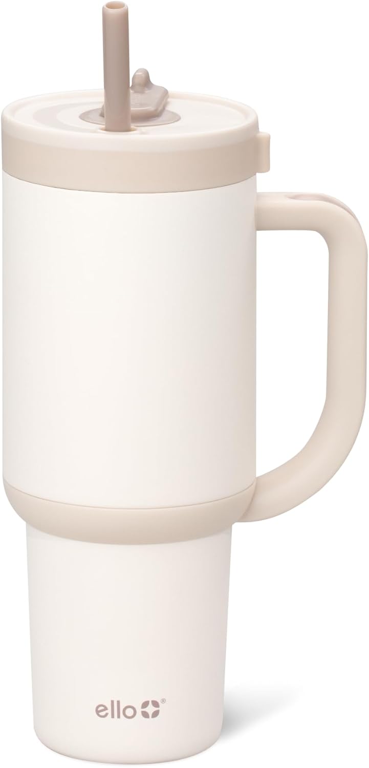 Ello Oasis 40 oz Tumbler with Handle & Retracting Straw | Reusable Insulated Stainless Steel Cup 100% Leakproof, Gifts for Teens Women Men | Keeps cold for 24 Hours, Cup Holder Friendly, Daisies