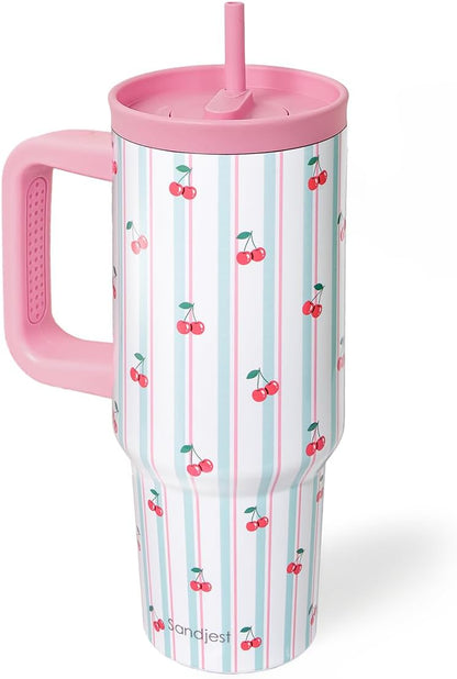 SANDJEST Pickleball Stainless Steel Locking Lid Silicone Straw Tumbler with Handle 40oz, Insulated Stainless Steel Travel Cup for Women Girls Friends Players, Gift Idea for Birthday Christmas
