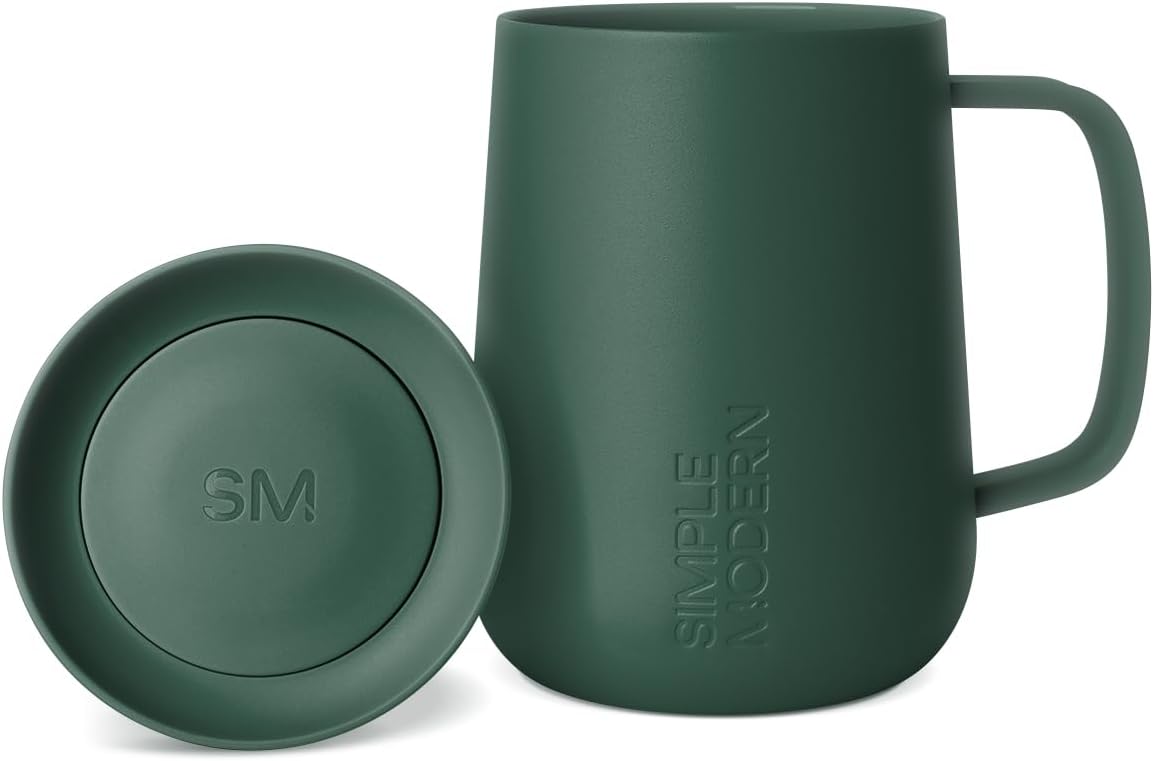 Simple Modern Voyager Signature Mug | Travel Coffee Tumbler with 360° Lid and Handle | Ceramic-Lined Insulated Stainless Steel Iced Cold Brew Cup | 12oz, Blue Dune