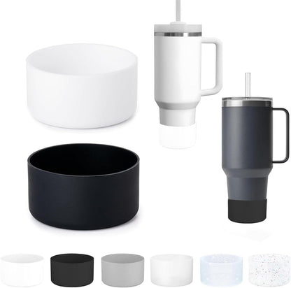 2Pcs Silicone Bumper Boot for Stanley Quencher Adventure 40oz Tumbler With Handle & Stanley IceFlow 20oz 30oz,Anti-Slip Bottom Sleeve(Black+White)