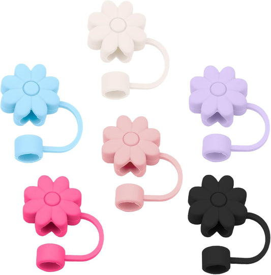 6PCS Silicone Straw Covers Toppers for Stanley Cups 30&40 Oz Tumbler Accessories -Flower Straw Caps Dust-Proof -Reusable Straws Tips Protectors for Stanley Cup 10mm 0.4in Straws - Colors B