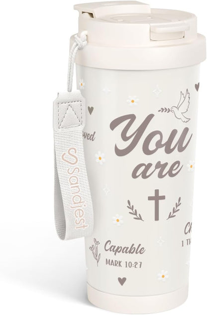 SANDJEST American Flag Tumbler - Stainless Steel 2-in-1 Lid Coffee Tumbler 18 oz, Patriotic Insulated Travel Mug Gift for Men Husband Dad, Birthday Christmas