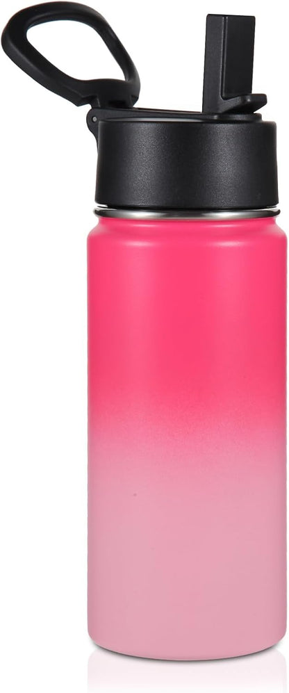 Volhoply 16 OZ Kids Water Bottle Bulk 8 Pack,Insulated Sports Bottles with Straw Lid,Stainless Steel Bottle with Handle Keep Cold & Hot,Double Wall Vacuum Tumbler Cups for School(Eight Color, 8)