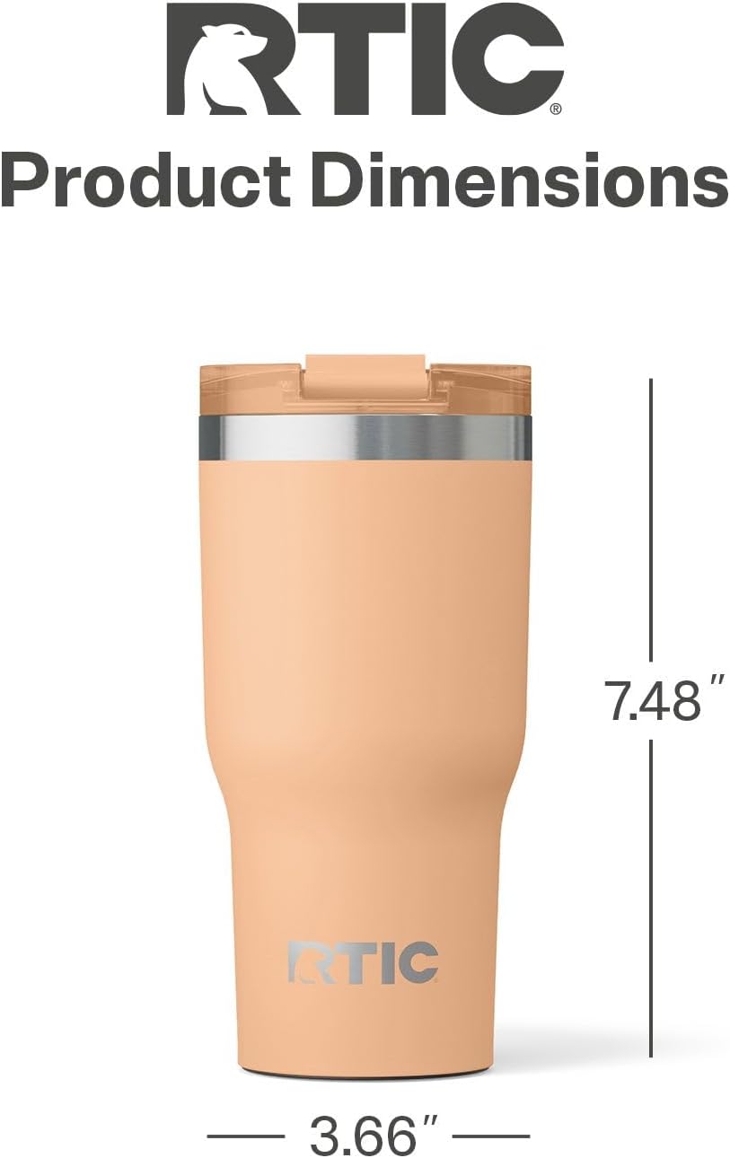 RTIC 20oz Essential Tumbler with Lid, Ceramic Lined, Insulated, Stainless Steel, Metal, Double Wall Vacuum-Insulation, Travel Cup for Iced Coffee, Tea, Hot and Cold Drink, Graphite