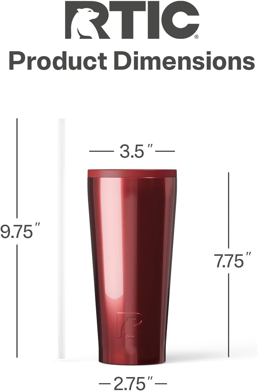 RTIC 20oz Everyday Tumbler Insulated Stainless Steel Portable Travel Coffee Cup with Straw, Ceramic Lining, Spill-Resistant Lid, BPA-Free, Hot and Cold Drink, Beach