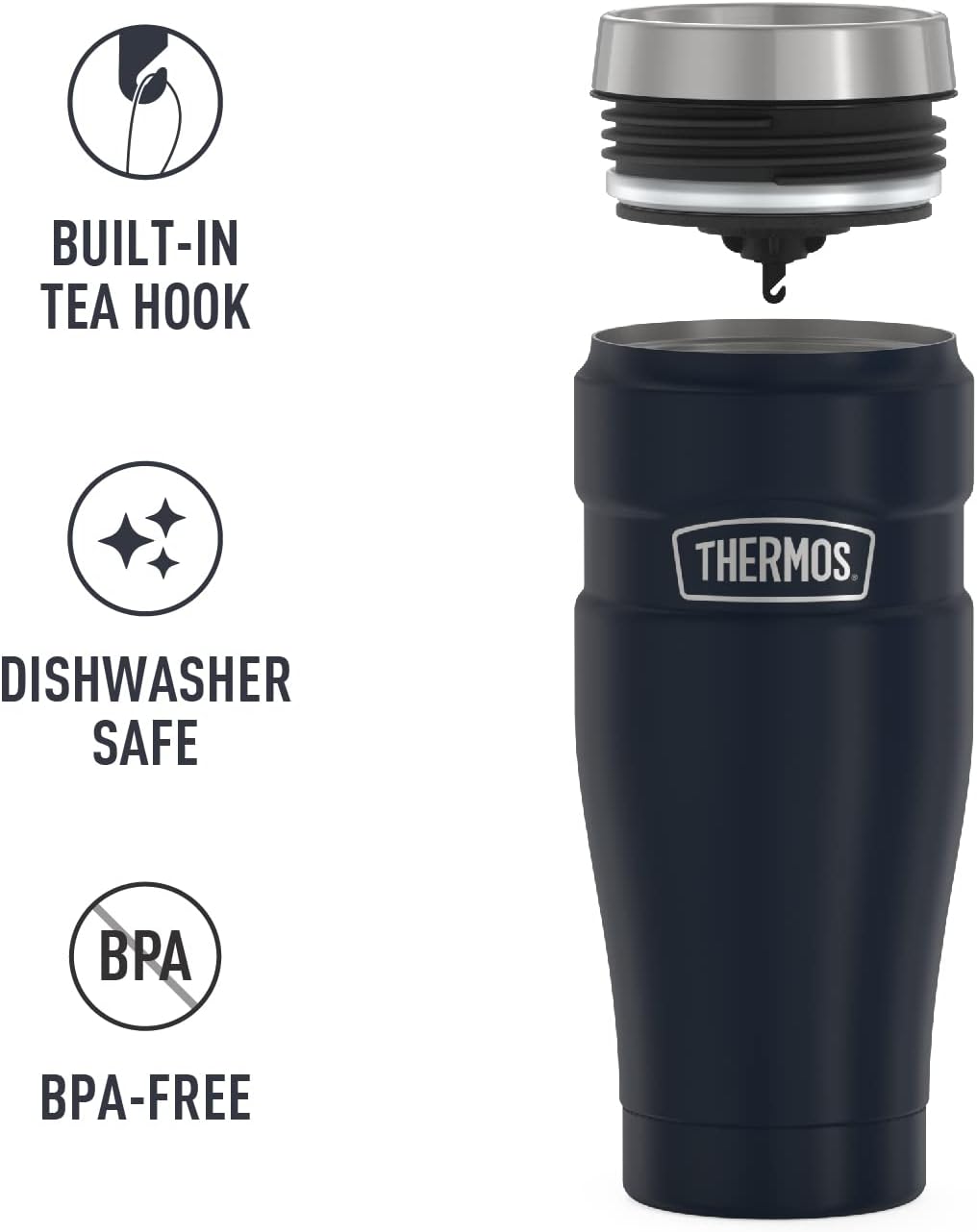 THERMOS Stainless King Vacuum-Insulated Stainless Steel Tumbler - 16oz, Midnight Blue - Insulated Coffee Tumbler for Hot & Cold Drinks - Leak-Proof & Sweat-Proof for Commuting & Traveling