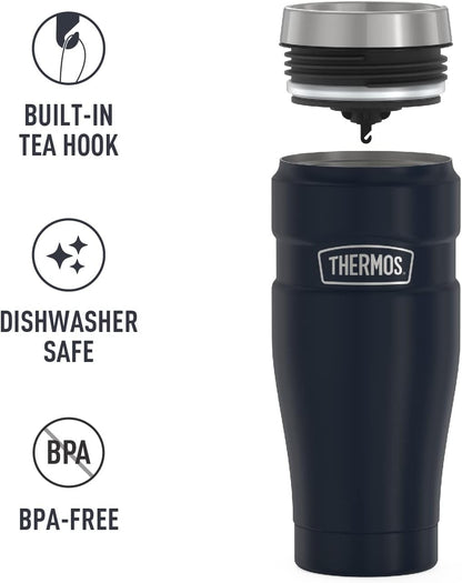 THERMOS Stainless King Vacuum-Insulated Stainless Steel Tumbler - 16oz, Midnight Blue - Insulated Coffee Tumbler for Hot & Cold Drinks - Leak-Proof & Sweat-Proof for Commuting & Traveling