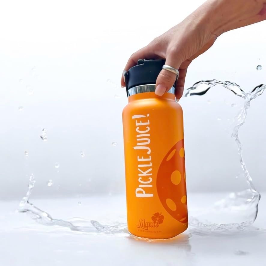 Maui Pickleball Co.™ Pickleball Water Bottle 32oz Insulated Stainless Steel Water Bottle PickleBall Accessories Pickleball Gifts Sip/Swig Lid with Carry Handle