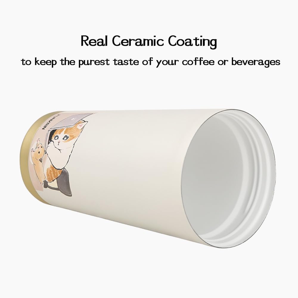 Funkrin Coffee Travel Mug with Straw & Flip Lid, 16oz Insulated Tumbler Cup with Ceramic Coating, Double Wall Vacuum Leak-Proof Mug for Office School Party Camping