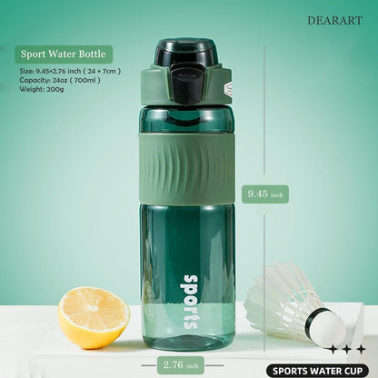 DEARART 24oz Water Bottles with Buckle, 100% Leakproof Anti Slip Silicone Bottle, No Straw Clear Bottle Easy Clean, Suit Sport Office School Travel Gym Yoga for Women Men, Dark Cyan