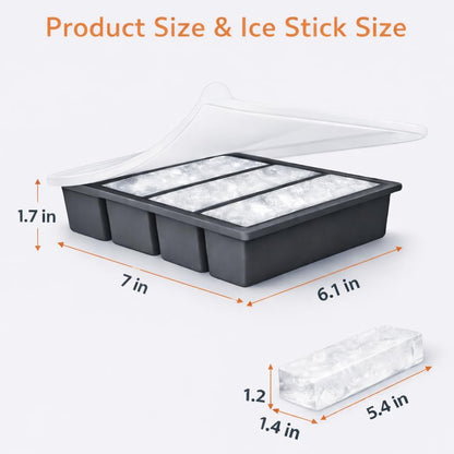 Large Silicone Ice Cube Trays for Tall Bottles, Long Ice Stick Mold with Lid, Slow Melting, Stackable & Odor Resistant Freezer Tray, Reusable for Drinks or Butter, 3 Pack
