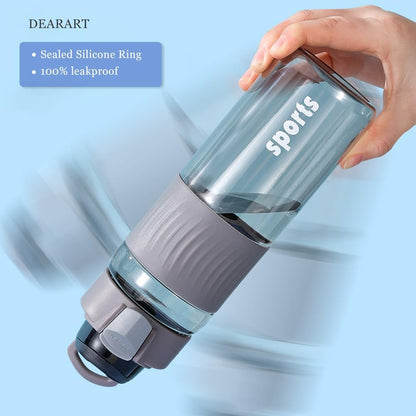 DEARART 24oz Water Bottles with Buckle, 100% Leakproof Anti Slip Silicone Bottle, No Straw Clear Bottle Easy Clean, Suit Sport Office School Travel Gym Yoga for Women Men, Dark Cyan