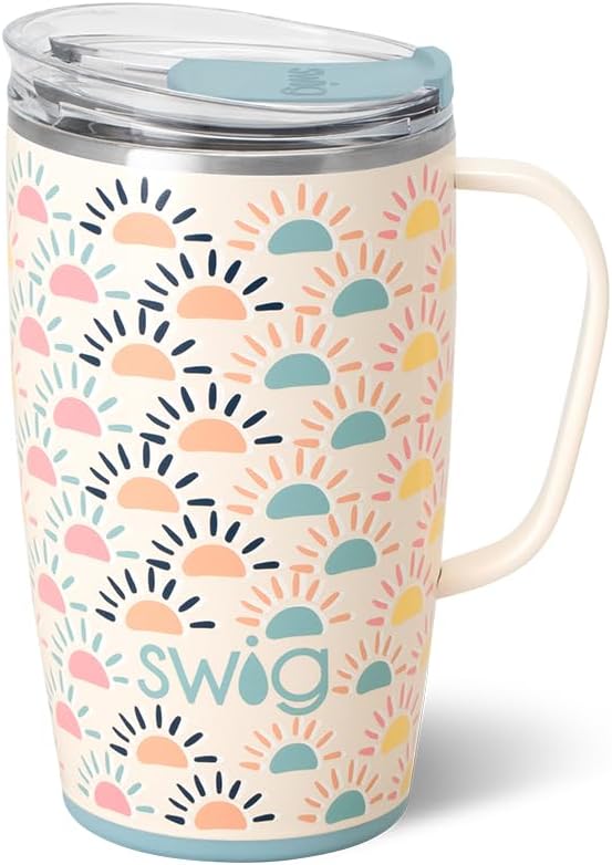 Swig Life 18oz Travel Mug, Insulated Tumbler with Handle and Lid, Cup Holder Friendly, Dishwasher Safe, Stainless Steel, Travel Coffee Cup (Honey Meadow)
