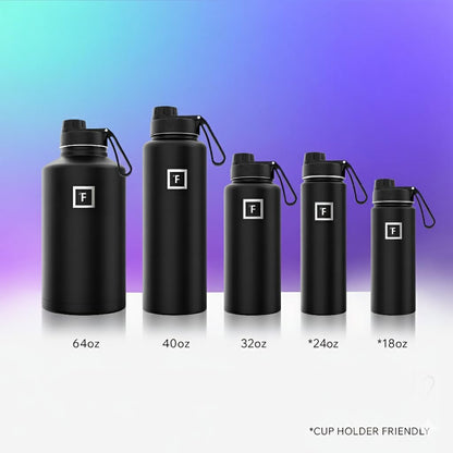 IRON °FLASK Camping & Hiking Hydration Flask with Straw, Wide Mouth Insulated Stainless Steel Sports Water Bottle - 40 oz Midnight Black