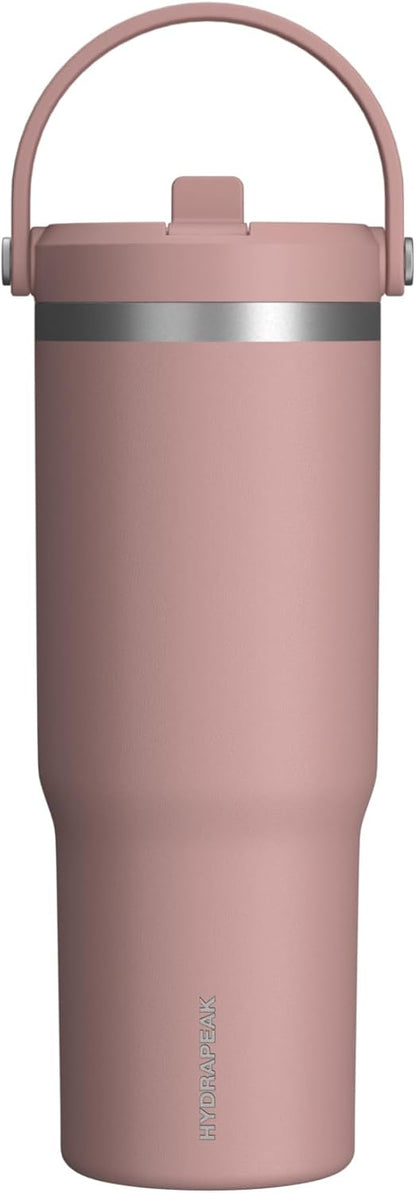 Hydrapeak Nomad 32oz Insulated Stainless Steel Travel Tumbler with Handle & Straw Lid, Leakproof, Cupholder Friendly, Keeps Drinks Cold 24 Hours, Reusable Bottle for Daily Hydration (Pale Sage)