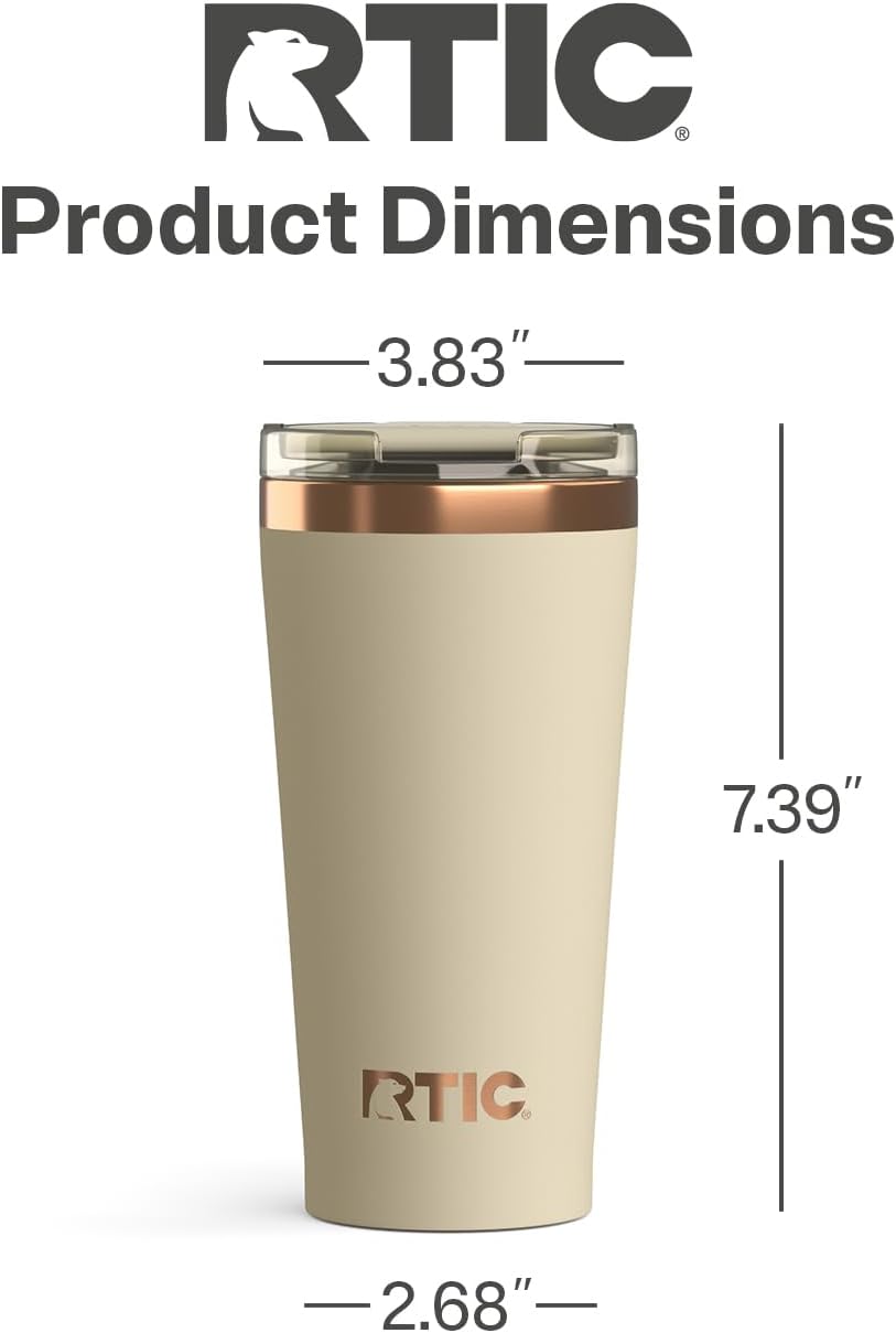 RTIC 18oz Happy Hour Pint Tumbler with Lid, Insulated, Ceramic Lined, Stainless Steel Metal, Portable Travel Cup for Hot and Cold Drink, Black Cherry