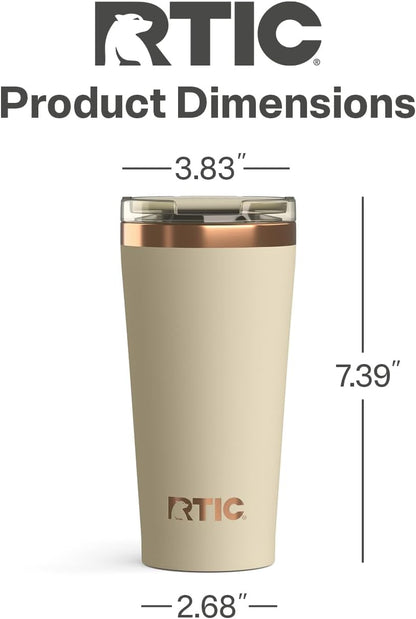 RTIC 18oz Happy Hour Pint Tumbler with Lid, Insulated, Ceramic Lined, Stainless Steel Metal, Portable Travel Cup for Hot and Cold Drink, Black Cherry