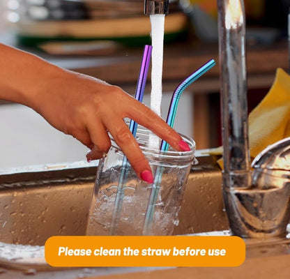 VEHHE Metal Straws Stainless Steel Straws Drinking Straws Reusable - 10.5" Ultra Long 4 + 1 - W/Cleaning Brush for 20/30 Oz for Yeti RTIC SIC Ozark Trail Tumblers (2 Straight|2 Bent|1 Brush)
