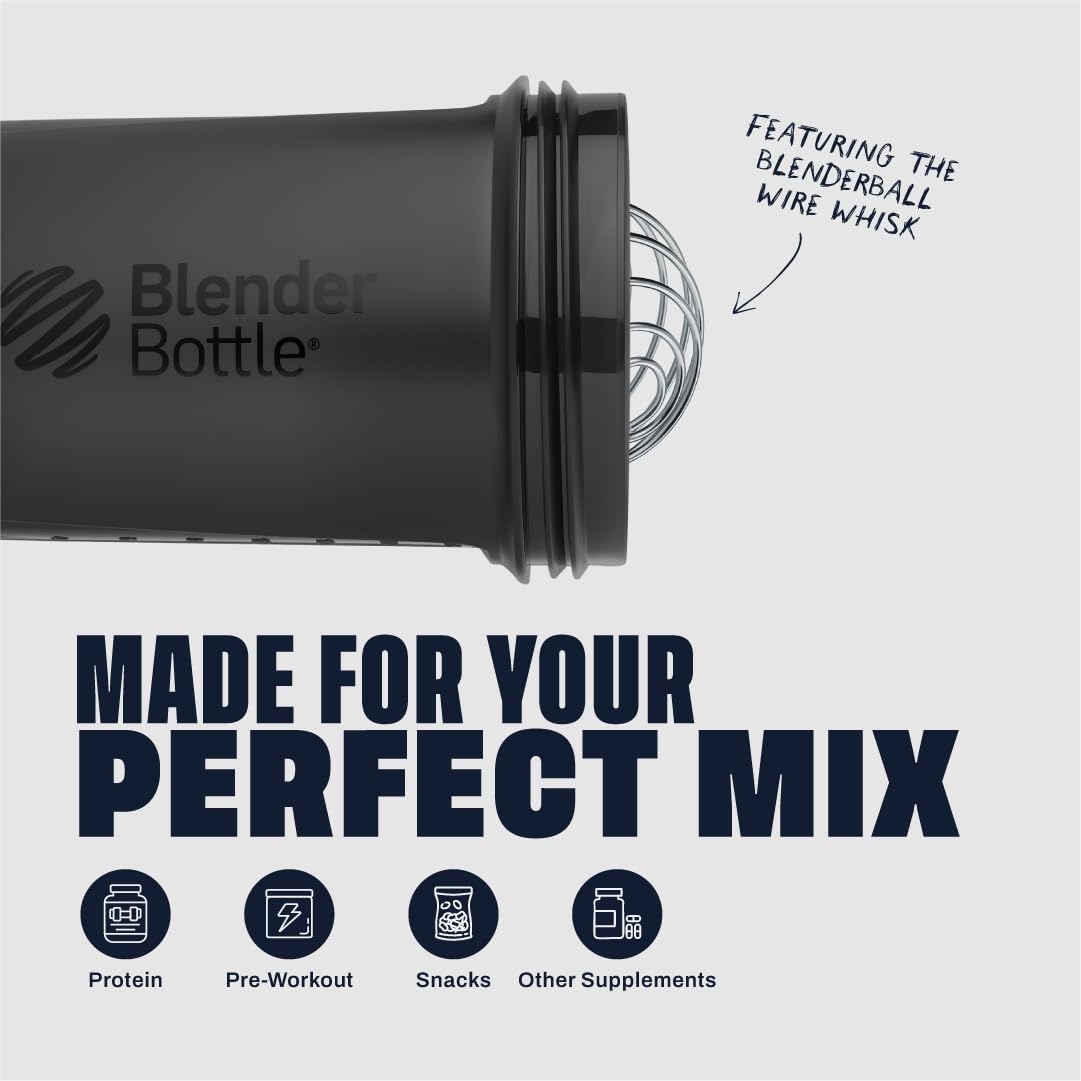 BlenderBottle Shaker Bottle with Pill Organizer and Storage for Protein Powder, Classic V2 ProStak System, 22-Ounce, Midnight Black