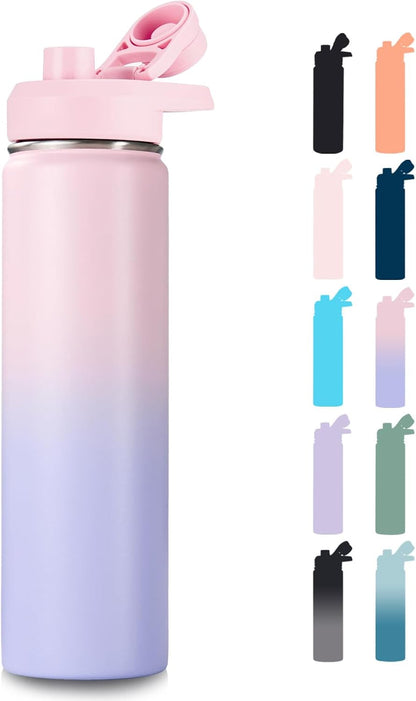 Fijinhom 24 oz Insulated Water Bottle with Handle, 304 Stainless Steel Water Bottles with Wide Mouth, Double Wall Vacuum Sports Water Bottle, BPA Free, Keep Cold and Hot, Black | with Handle