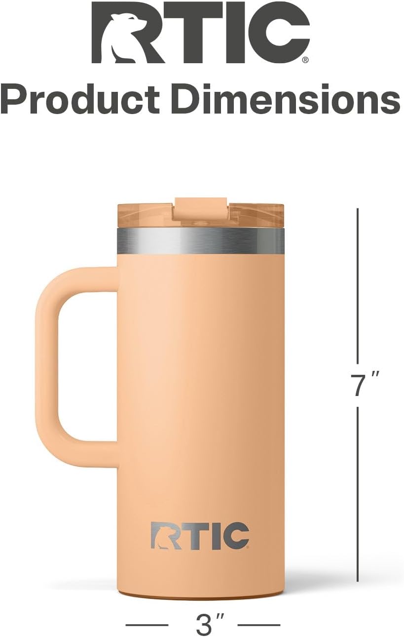 RTIC 20oz Road Trip Travel Mug with Lid and Handle, Ceramic Lined, Insulated, Stainless Steel, Metal, Double Wall Vacuum-Insulation, Portable Coffee, Tea Cup for Hot and Cold Drink, Black