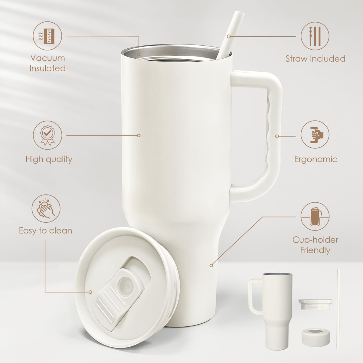Floral Tumbler with Handle 40oz, Stainless Steel Insulated Tumblers Coffee Travel Mug Cup with Straw, Flower Coffee Cup Gifts for Women Girls, Gift for Her on Christmas Birthday Mothers Day
