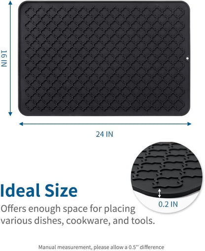 AMOAMI-Dish Drying Mats for Kitchen Counter-Silicone Dish Drying Mat-Kitchen Dish Drying Pad Heat Resistant Mat-Kitchen Gadgets Kitchen Accessories Kitchen Small Appliances(12" x 16", BLACK)