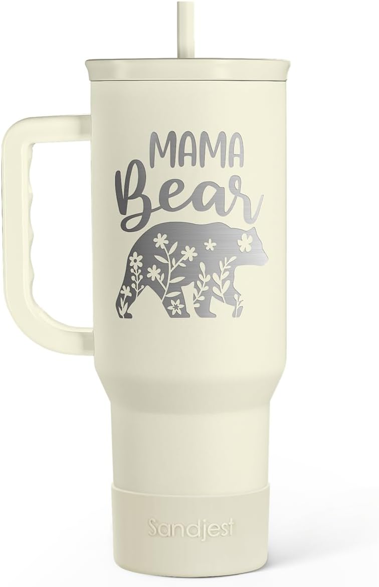 Floral Tumbler with Handle 40oz, Stainless Steel Insulated Tumblers Coffee Travel Mug Cup with Straw, Flower Coffee Cup Gifts for Women Girls, Gift for Her on Christmas Birthday Mothers Day