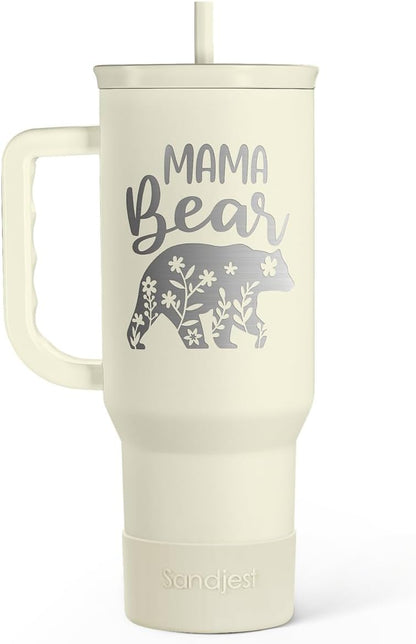 Floral Tumbler with Handle 40oz, Stainless Steel Insulated Tumblers Coffee Travel Mug Cup with Straw, Flower Coffee Cup Gifts for Women Girls, Gift for Her on Christmas Birthday Mothers Day