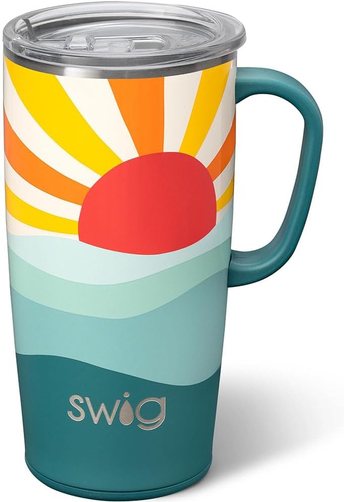 Swig Life 18oz Travel Mug, Insulated Tumbler with Handle and Lid, Cup Holder Friendly, Dishwasher Safe, Stainless Steel, Travel Coffee Cup (Honey Meadow)