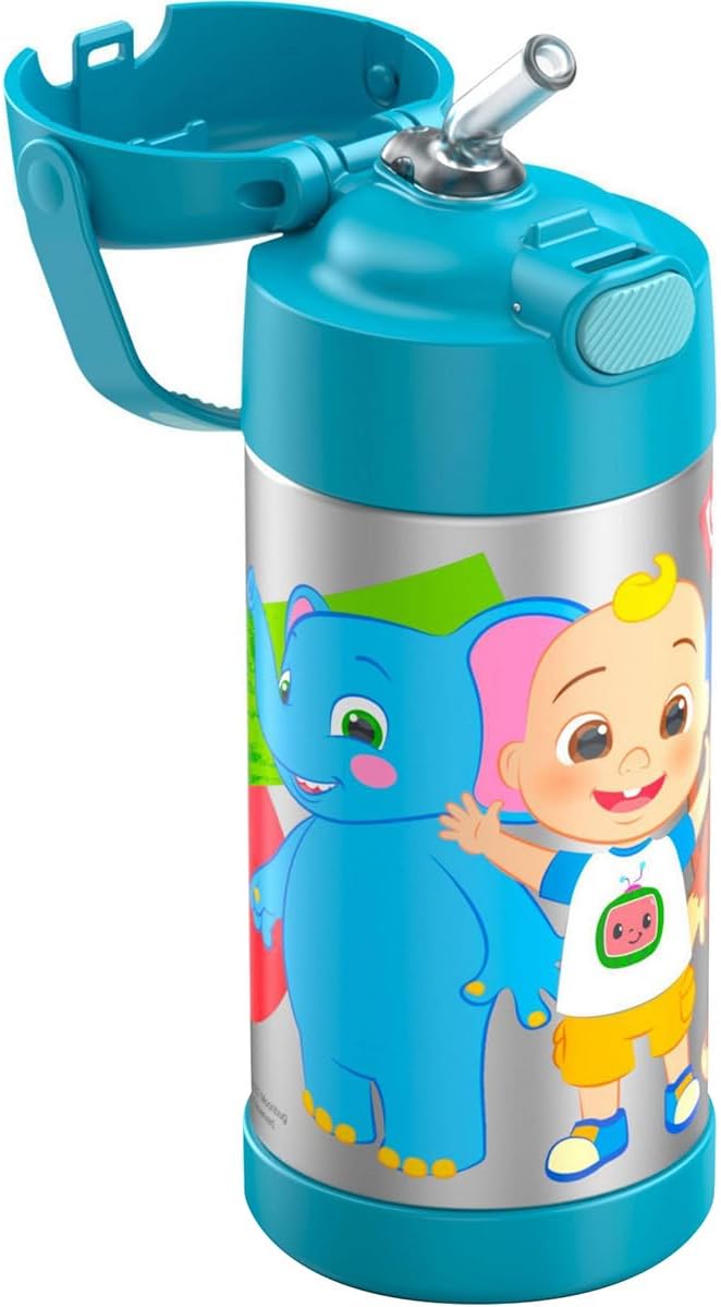 THERMOS FUNTAINER Water Bottle with Straw - 12 Ounce - Kids Stainless Steel Vacuum Insulated Water Bottle with Lid, Bluey - Colors B