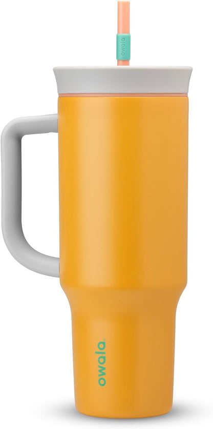 Owala Stainless Steel Triple Layer Insulated Travel Tumbler with Spill Resistant Lid and Straw, BPA Free, 24 oz, Grey/Blue (The Great Blue)