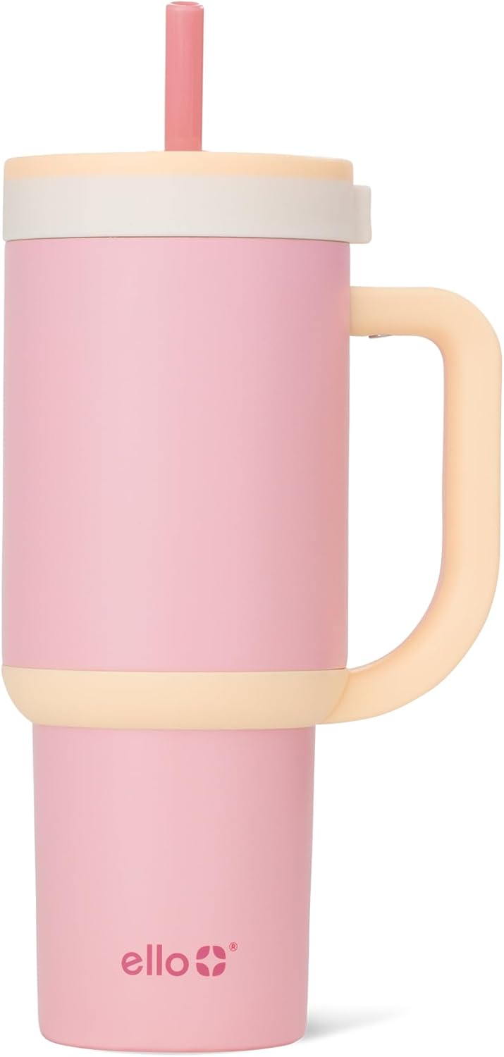 Ello Oasis 40 oz Tumbler with Handle & Retracting Straw | Reusable Insulated Stainless Steel Cup 100% Leakproof, Gifts for Teens Women Men | Keeps cold for 24 Hours, Cup Holder Friendly, Daisies