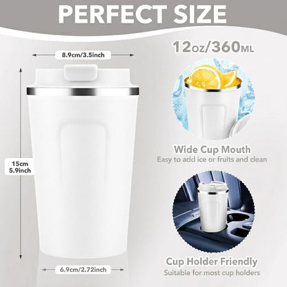 Volhoply 12 oz Double Wall Insulated Vacuum Travel Coffee Mugs with Flip Lid Bulk 2 Pack,Reusable Stainless Steel Leak Proof Coffee Cup,Portable Cafe Thermal Tumbler for Hot & Cold Drinks(Mix,2 Set)
