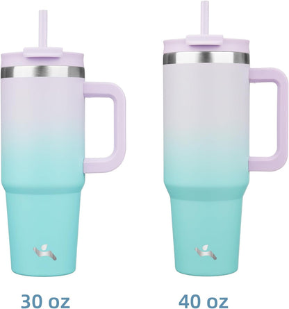 Konokyo 30 oz Tumbler with Handle and 2 Straws,2 in 1 Lid Insulated Water Bottle Stainless Steel Travel Coffee Mug,Sky