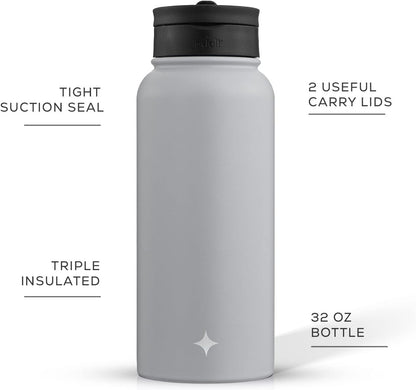 JoyJolt Triple Insulated Water Bottle with Straw Lid AND Flip Lid! 22oz Water Bottle, 12 Hour Hot/Cold Vacuum Insulated Stainless Steel Water Bottle. BPA-Free Leakproof Water Bottles - Thermos Bottle